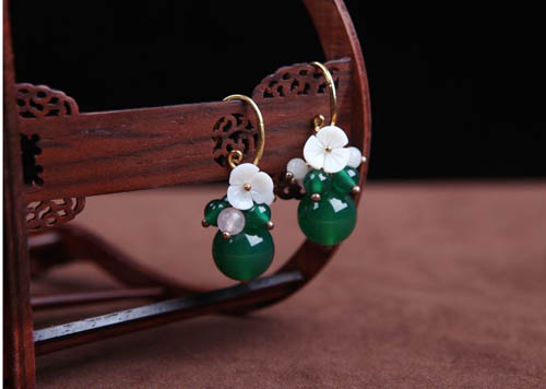 Green Agate Flower Ear Drop Earrings