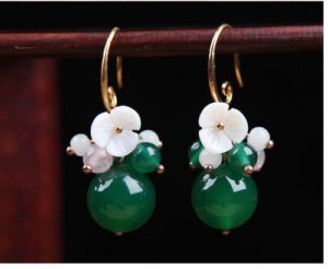 Green Agate Flower Ear Drop Earrings (3)