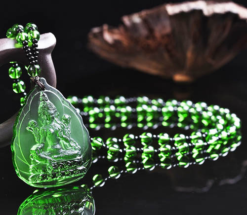 Green Tara Tibetan Glaze Necklace