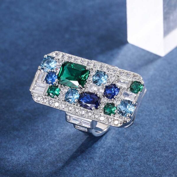 Emerald and Sapphire 925 Silver Ring