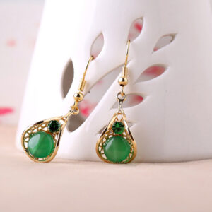 Green Agate 925 Sterling Silver Earrings Gold Plated