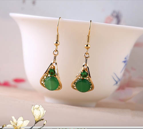 Green Agate 925 Sterling Silver Earrings Gold Plated