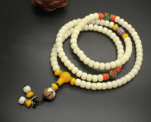 White Bodhi Root 108 Beads Mala Necklace / Bracelet