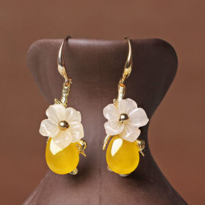 yellow-agate-flower-earrings