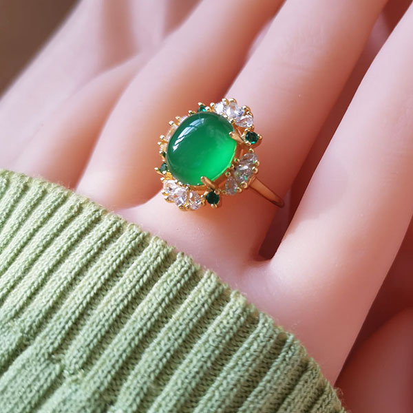 icy green chalcedony ring